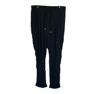 Breezy Black Pants Cool-Feel, Shorts-lined Drawstring Elastic Waist Pants, L